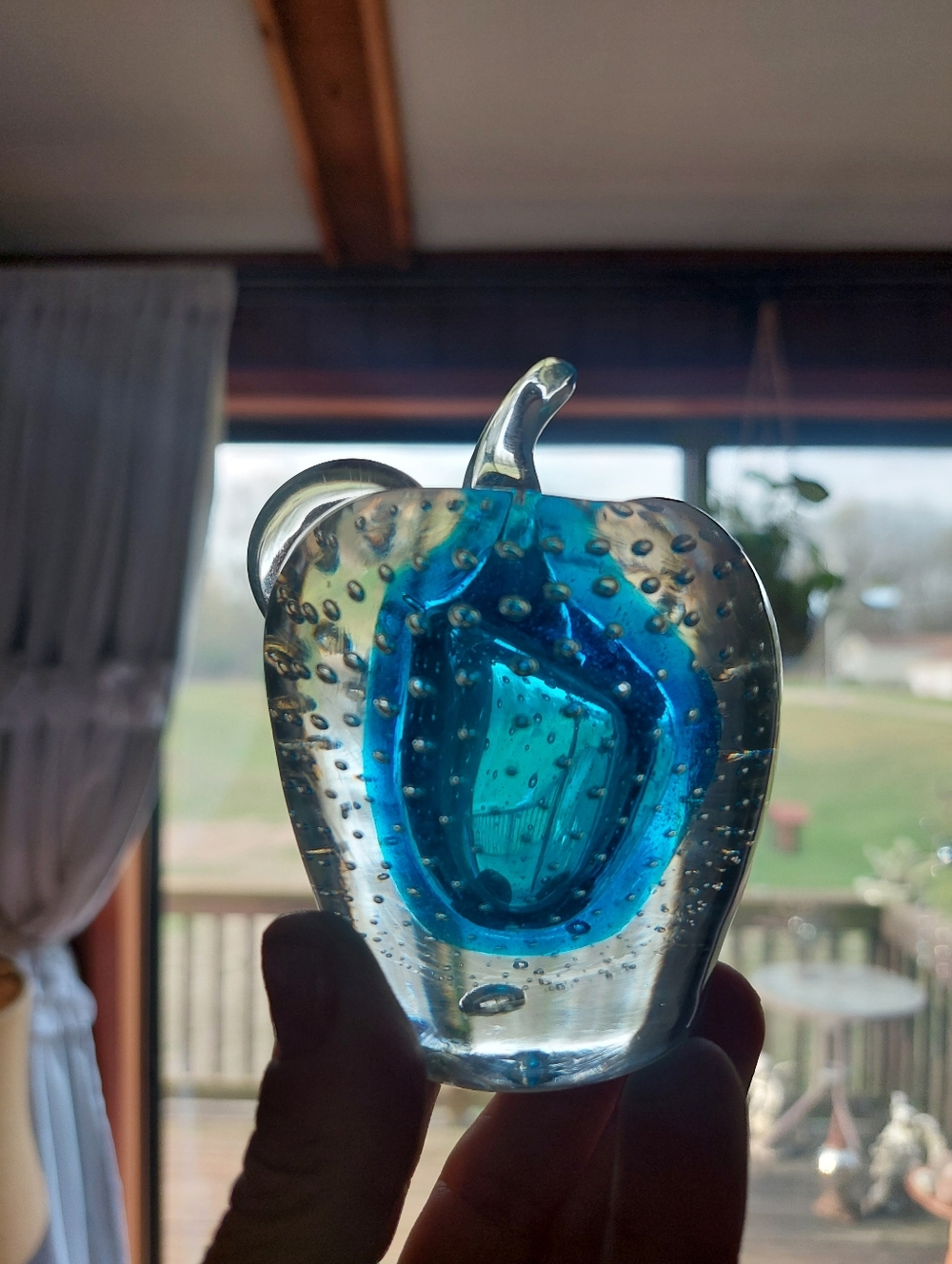 Handblown art Glass Apple paperweight controlled bubbles